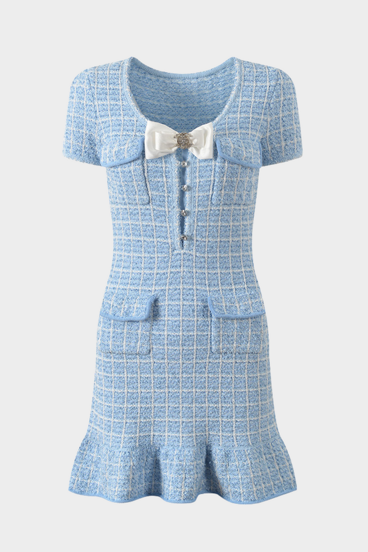 Flare Elegance Checkered Bow Mini Dress