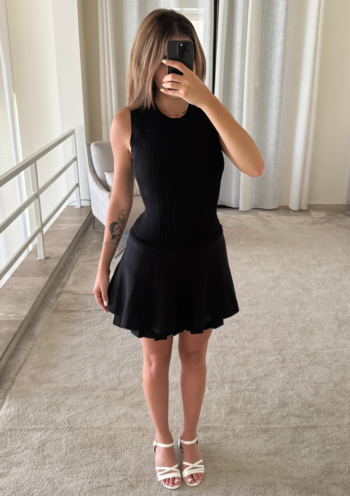 Ribbed Knit Flounce Hem Mini Dress