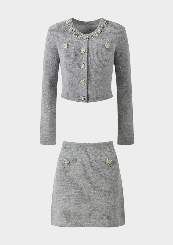 Refined Jewel Button Knit Set