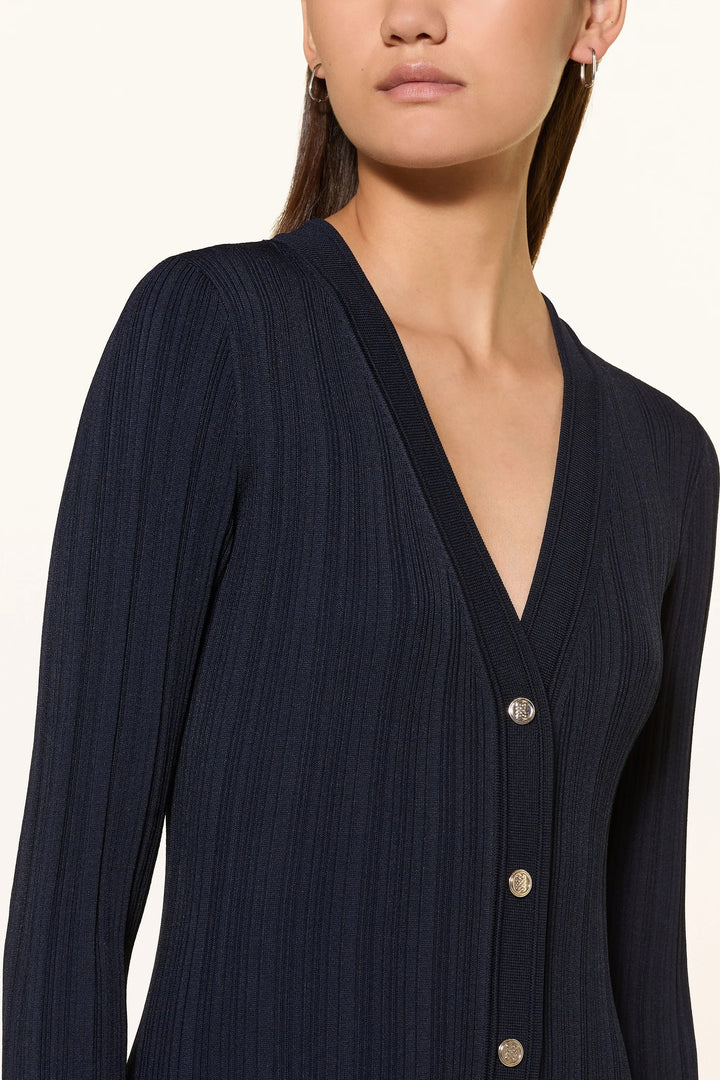 Royal Navy Viscose Knit Pleated Cuffs Maxi Dress