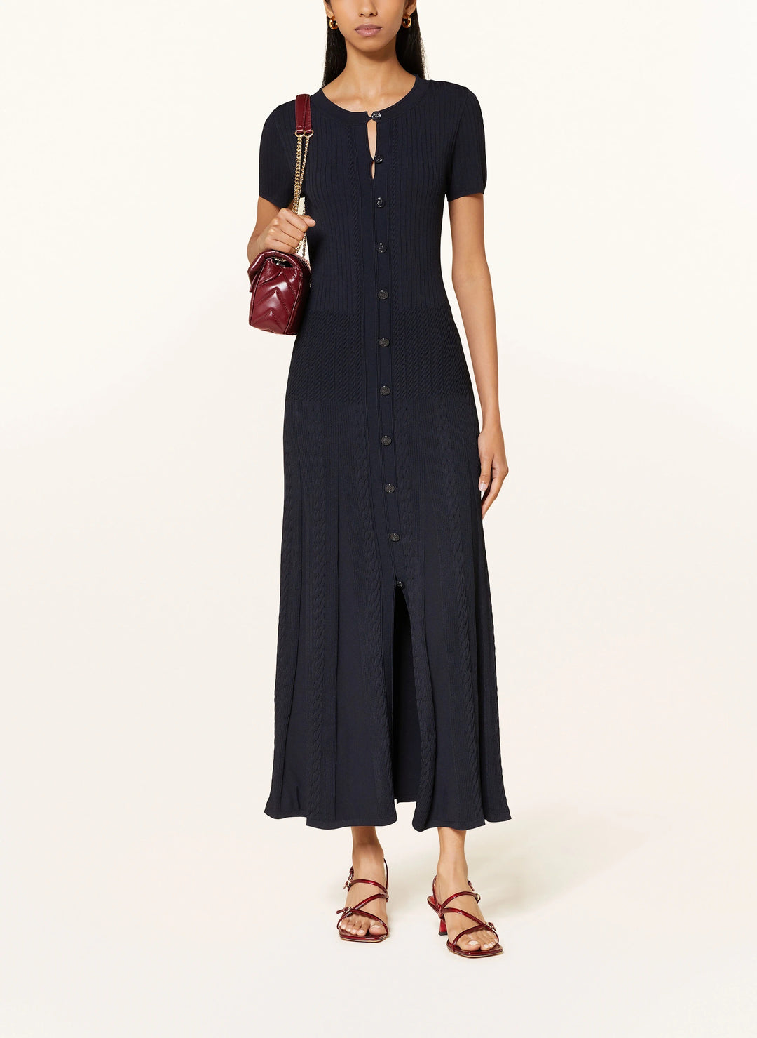 Luxe Viscose Button Down Knit Maxi Dress In Burgundy