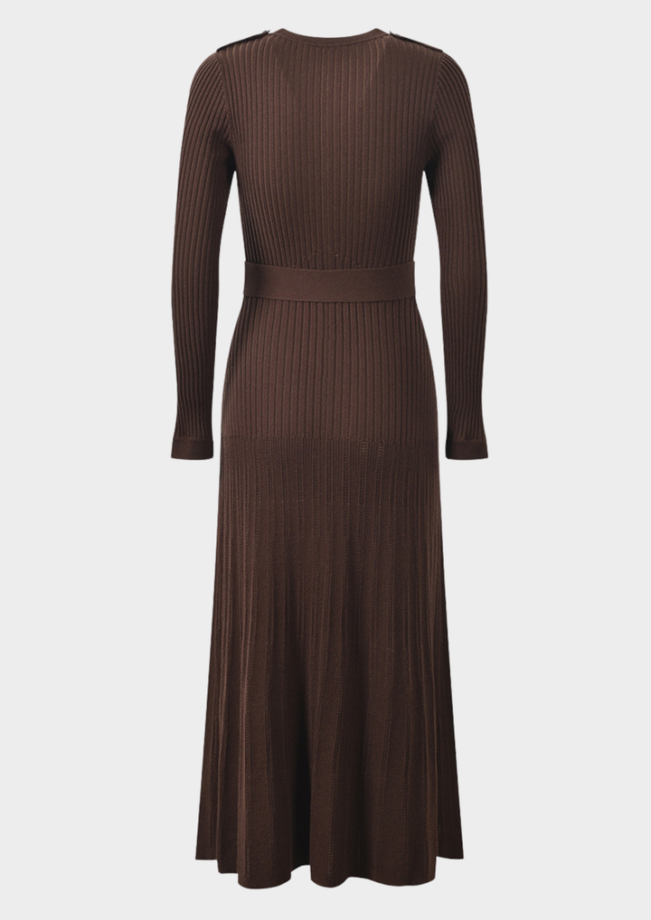 Classic Rib Belted Wool Knit Maxi Dress