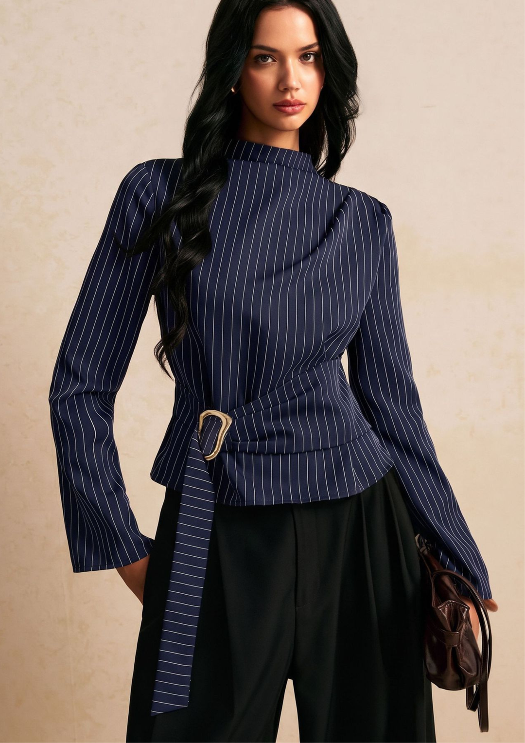 Arden Pinstripe Belted Blouse