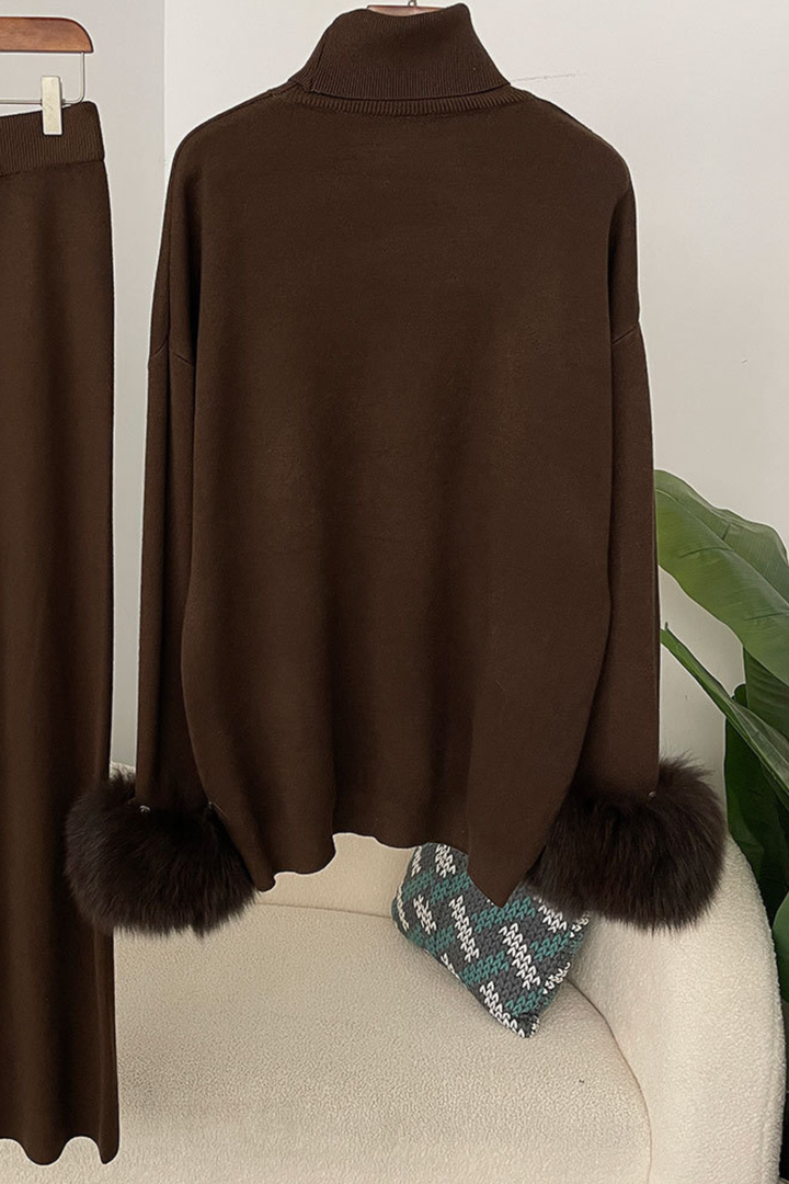 Ivy Real Fox Fur Turtleneck Knit Lounge Set