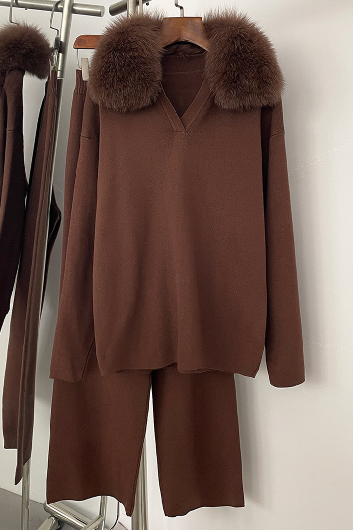 Velora Real Fox Fur Knit Lounge Set - Color Match Edition