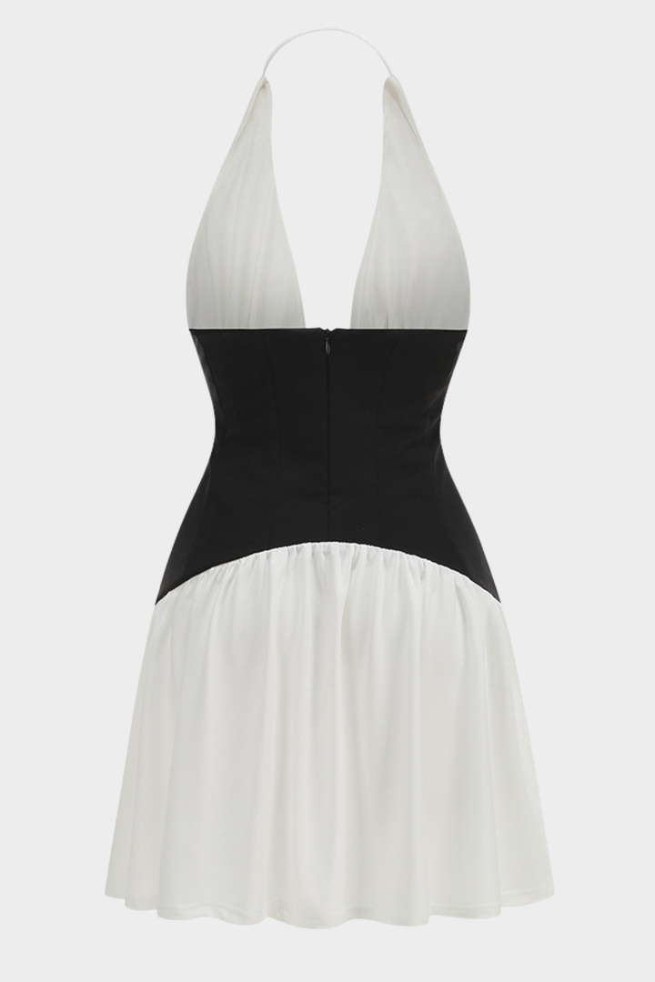 Marbella Halter Backless Contrast Mini Dress