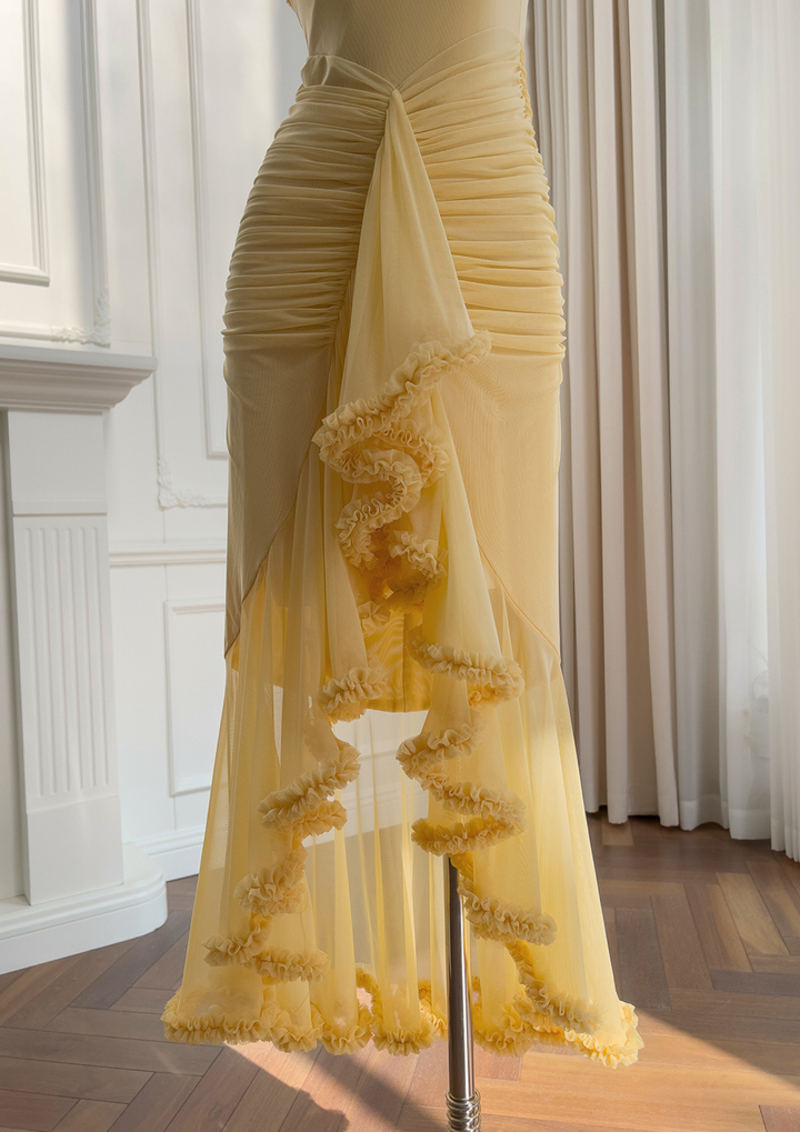 Golden Petal Ruched Maxi