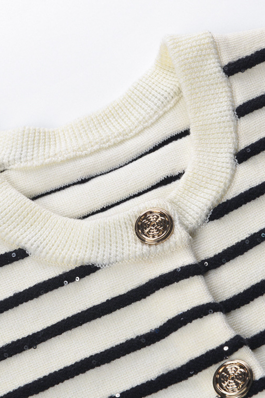 Sequin Contrast Striped Round Neck Viscose Cardigan
