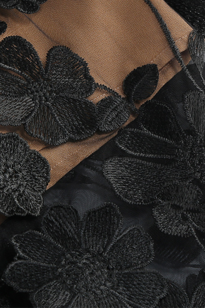 Noir Chic Floral Mesh Maxi Strapless Maxi Dress