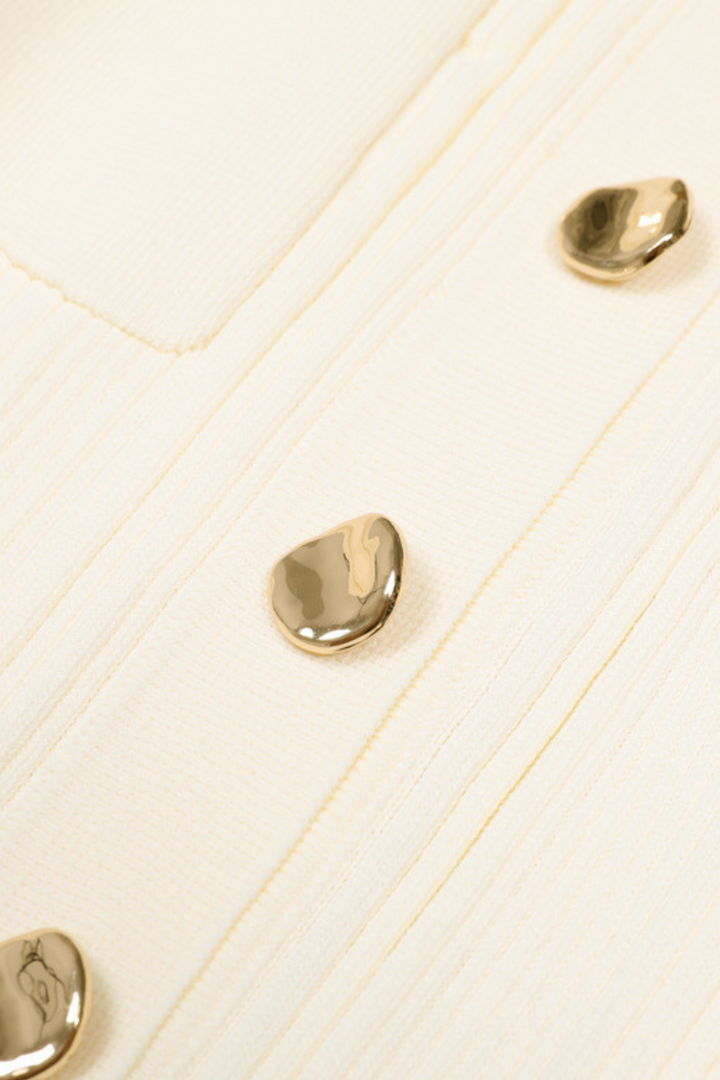 Viscose  Lapel Gold Buttons  Flared Hem Maxi Dress