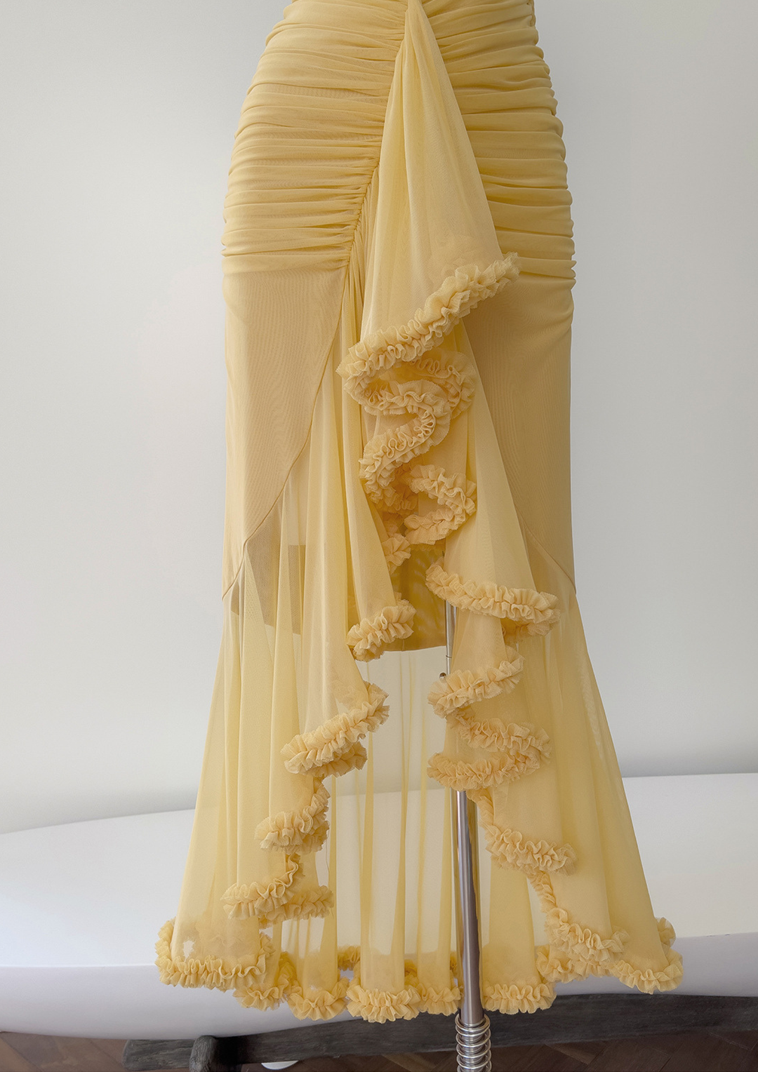 Golden Petal Ruched Maxi