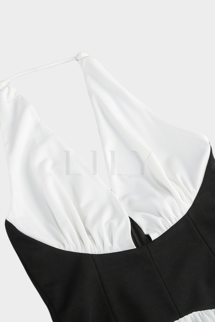 Marbella Halter Backless Contrast Mini Dress