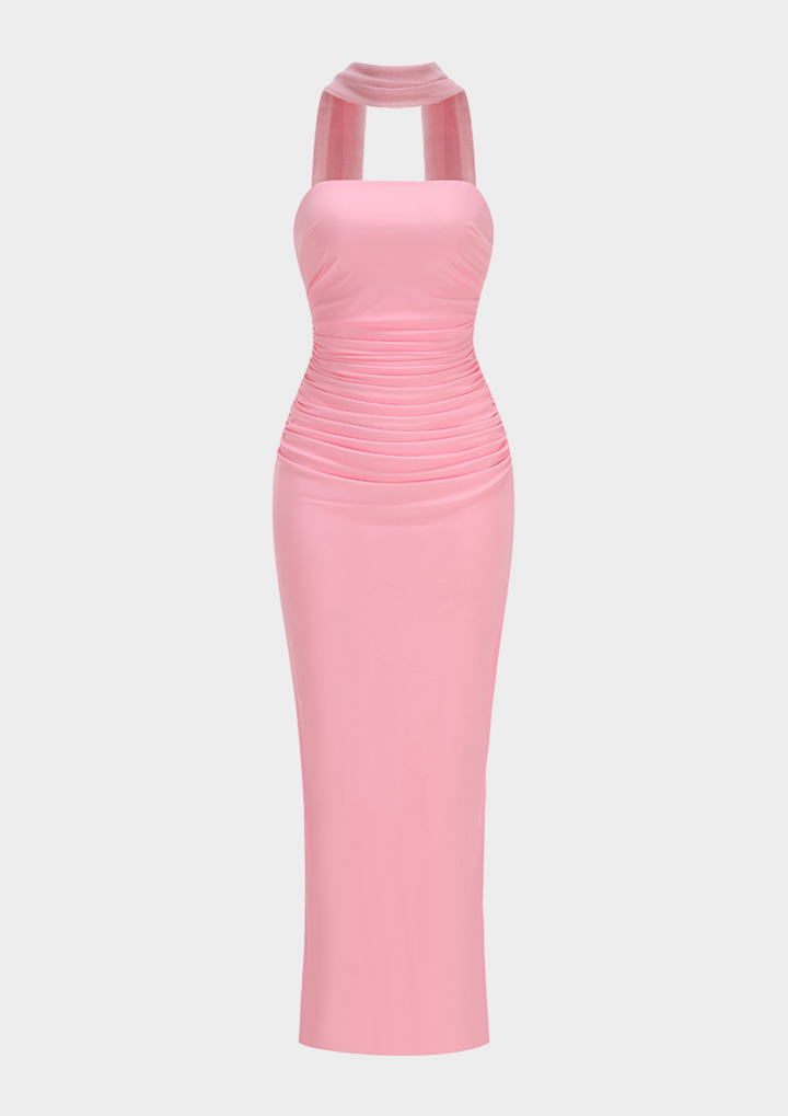Rosalie Sheer Ribbon Strapless Maxi Dress