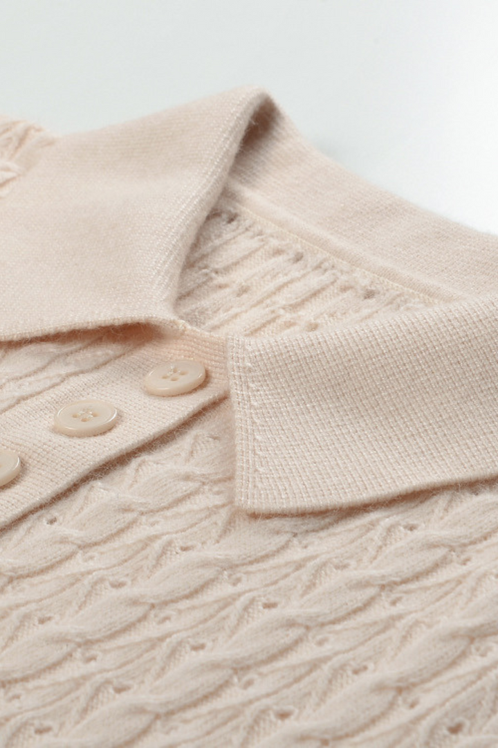 Desert Weave Polo Hollow Ice Silk Wool Top
