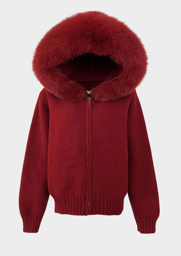 Large Fur Collar Hooded Zipper  Jacket Top
