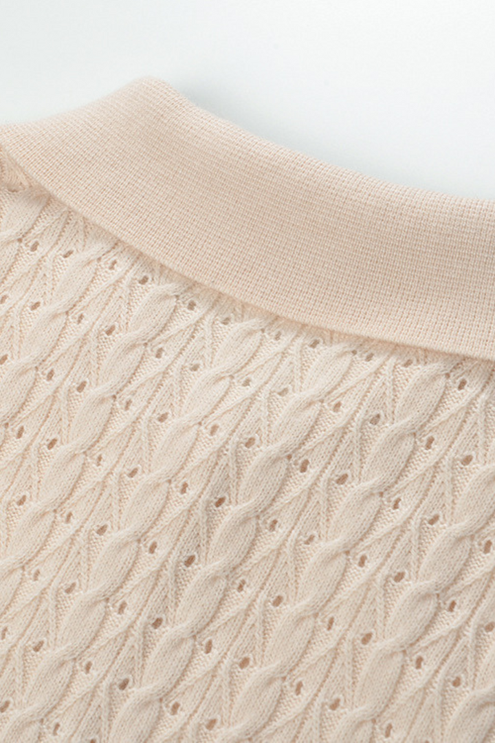 Desert Weave Polo Hollow Ice Silk Wool Top