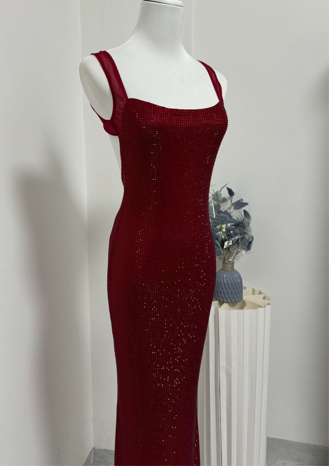 Sparkle Luxe Mesh Sleeve Backless  Maxi Dress