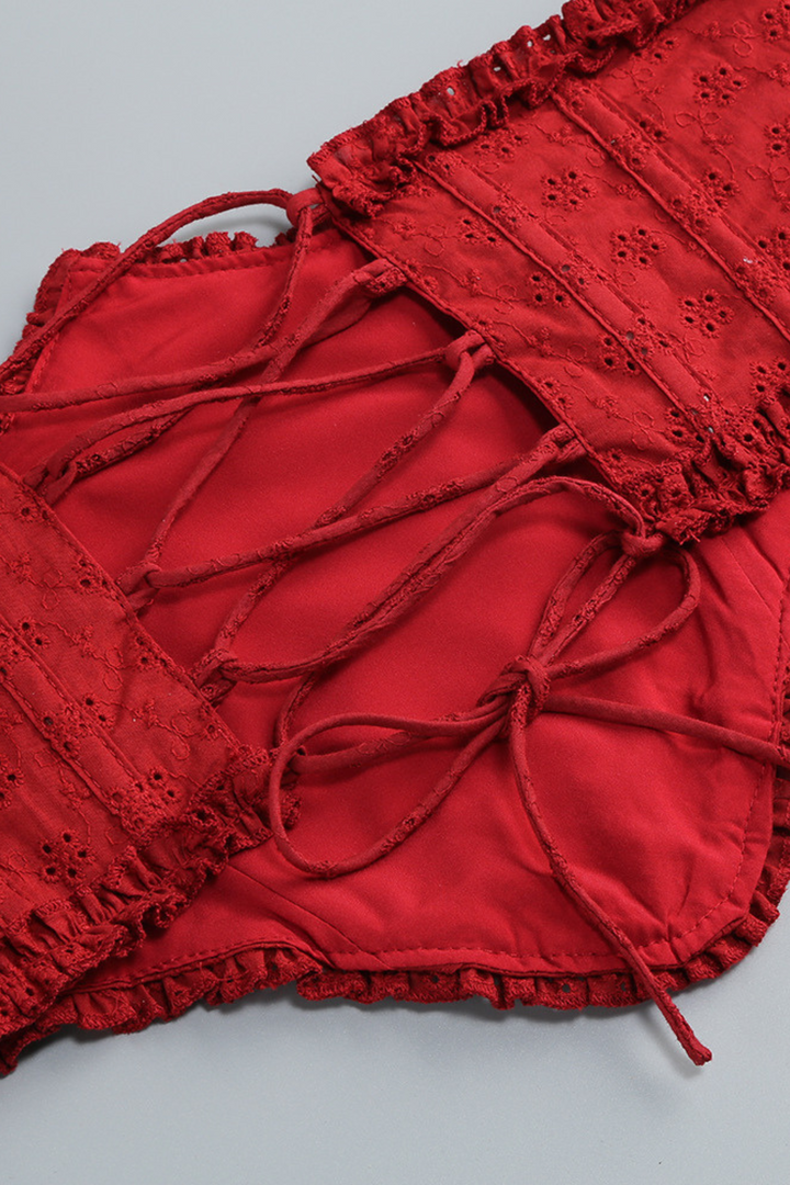 Crimson Romance Ruffle Off Shoulder  Corset Mini Dress