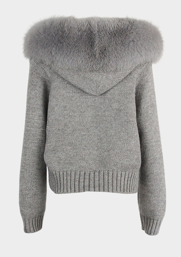 Large Fur Collar Hooded Zipper  Jacket Top