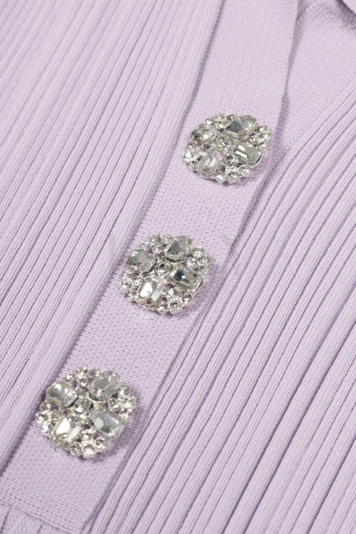 Chérie Knit Crystal Button Pleated Mini Dress