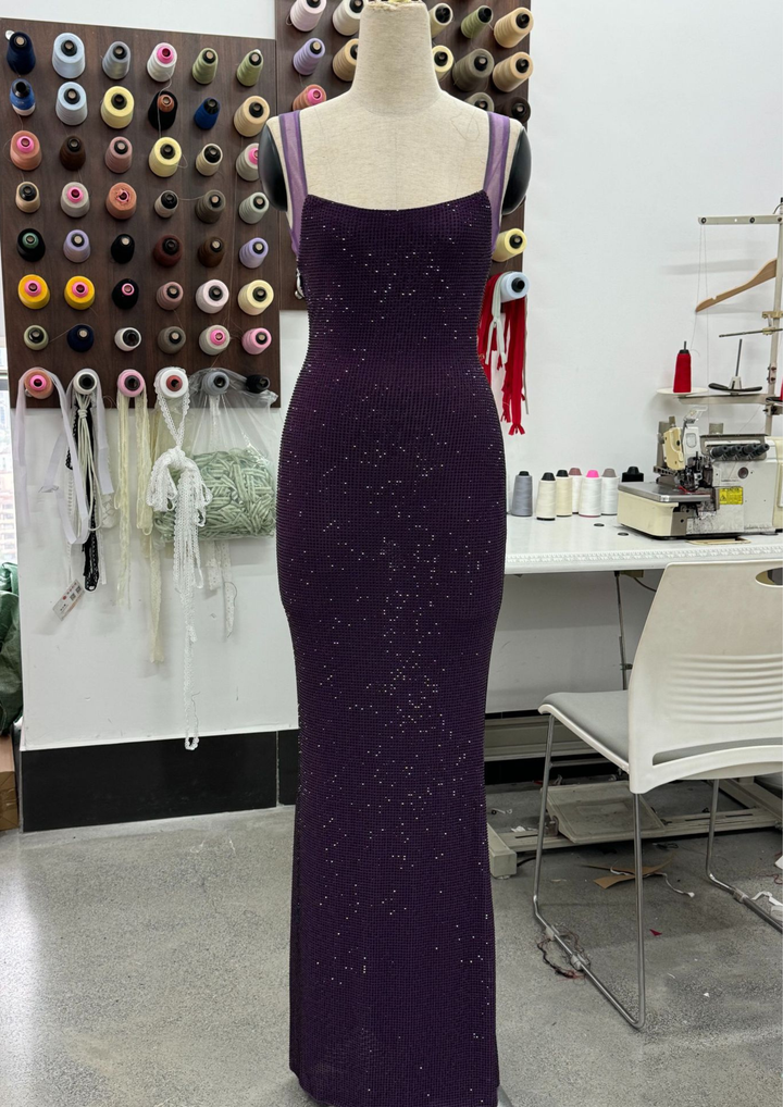 Sparkle Luxe Mesh Sleeve Backless  Maxi Dress