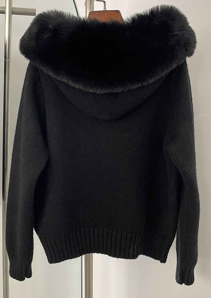 Large Fur Collar Hooded Zipper  Jacket Top
