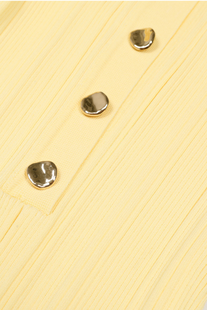 Viscose  Lapel Gold Buttons  Flared Hem Maxi Dress