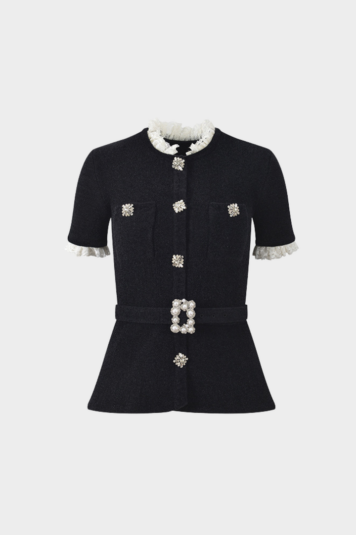 Velvet Pearl Luxe Waist Cardigan Top