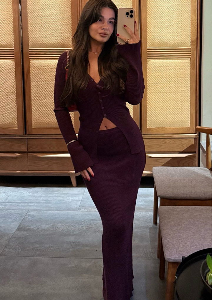 Adeline Ribbed Knit Maxi Skirt Set