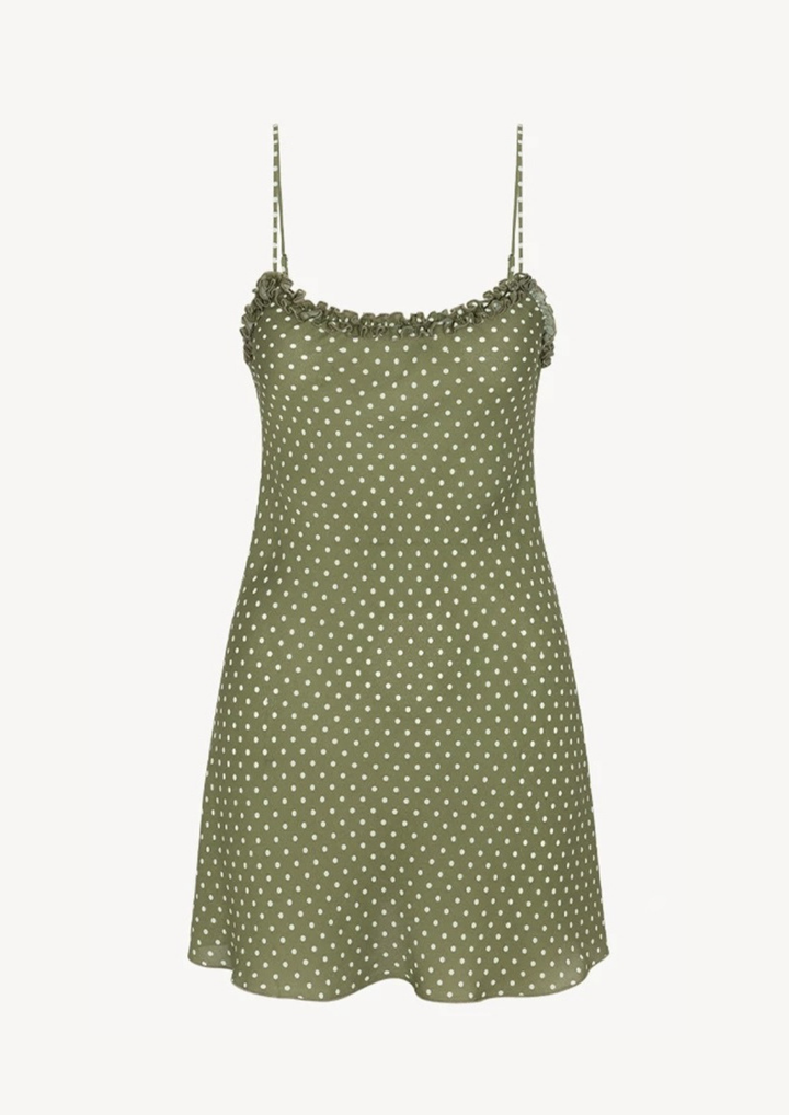 Olive Polka Mulbery Silk Mini Dress
