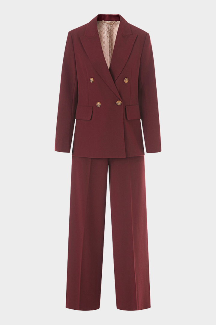 Signature Bordeaux Structured Suit with Wide Leg Trousers