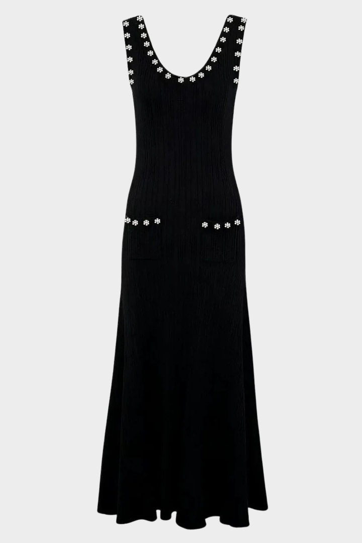 Rosette Pearl Knit  Flower Dress