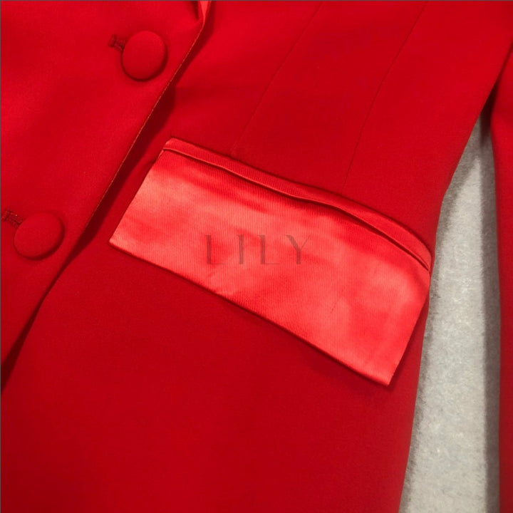 Scarlet Silk Lapelled Satin Blazer Dress