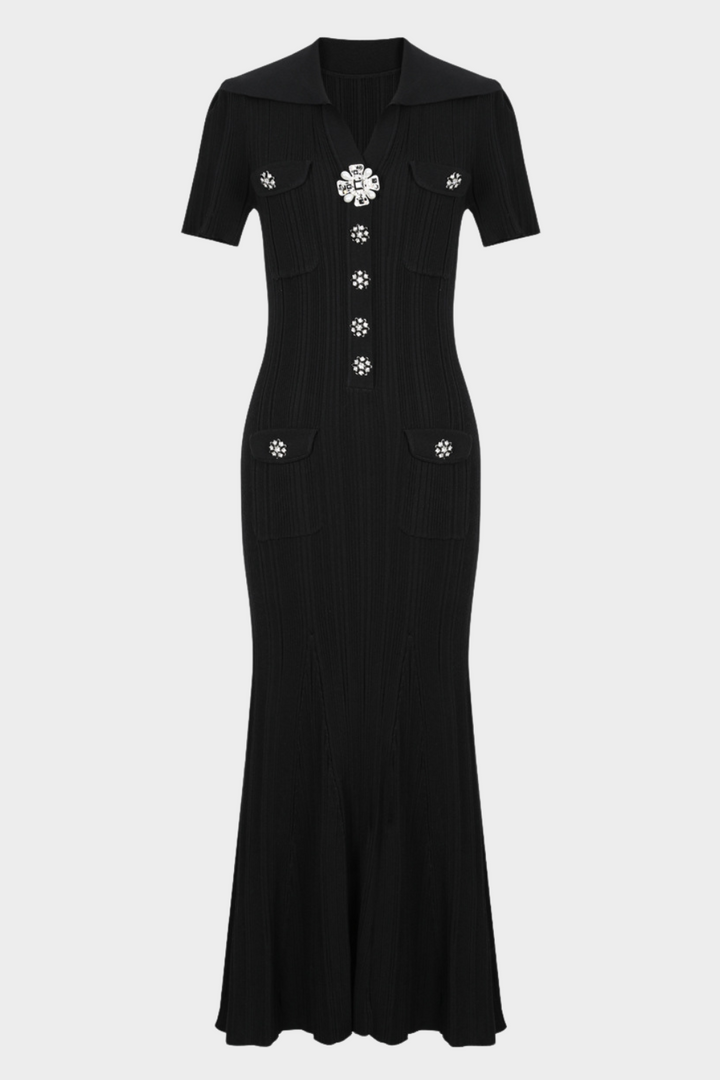 Elegant Gem Viscose Knit Maxi Dress - Short Sleeve