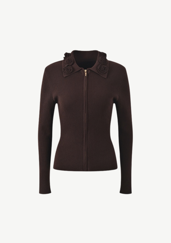 Rosette Collar Zip Cardigan