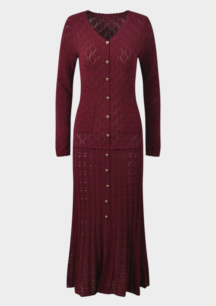 Mirella Crochet V Neck Knit Maxi Dress