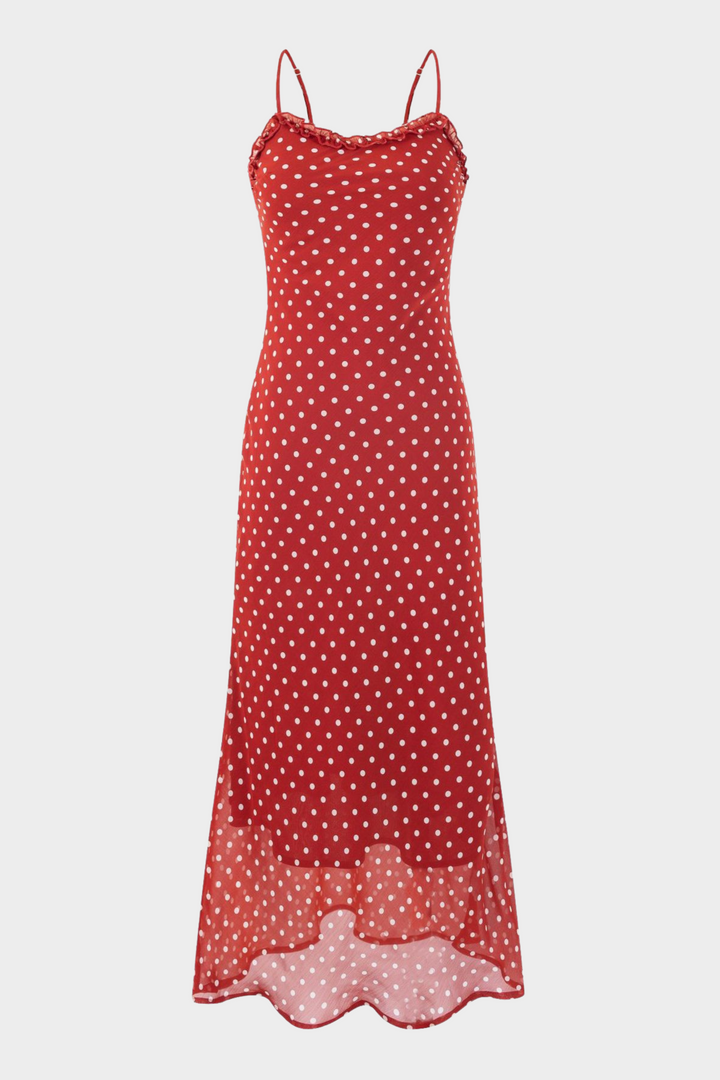 Polka Dot Charm Maxi Dress In Red