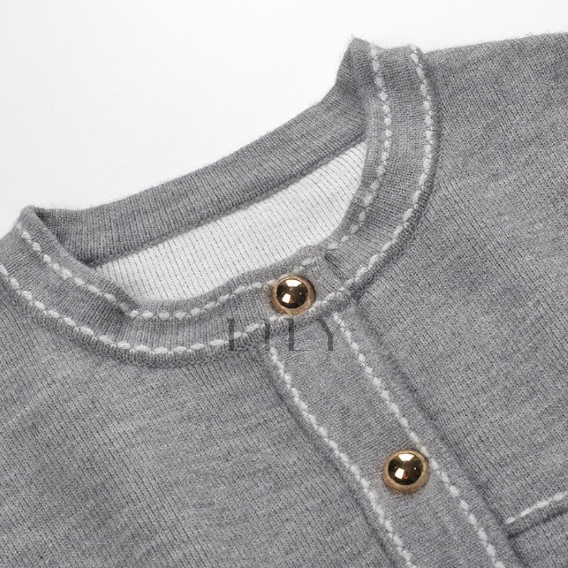 Leona Contrast Knit Grey Cardigan