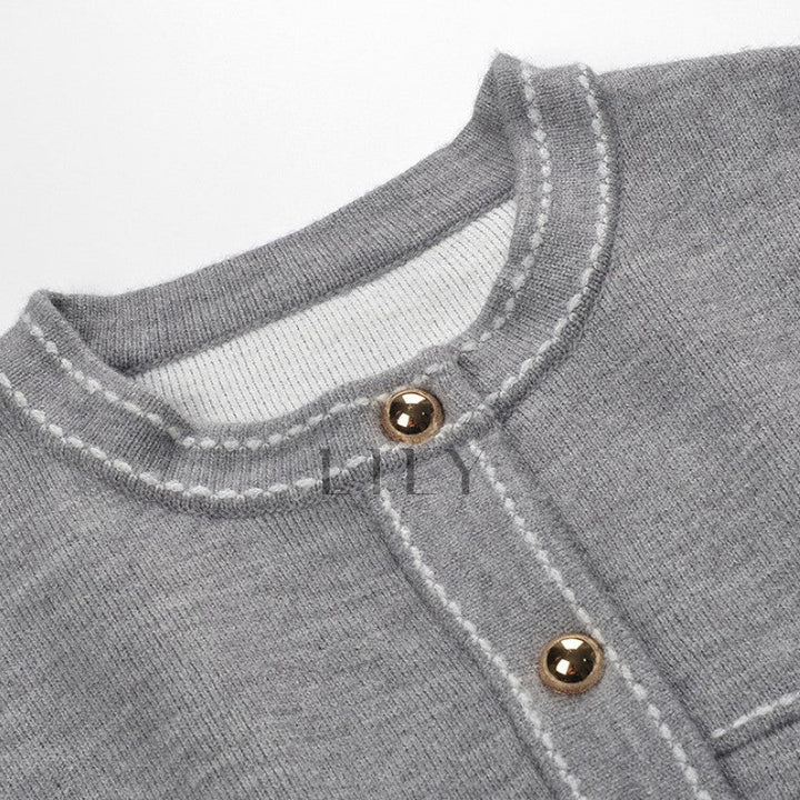Leona Contrast Knit Grey Cardigan