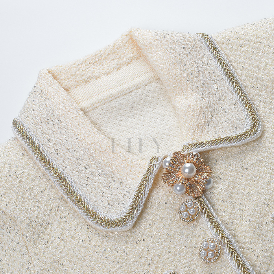 Marina Luxe Wool Knit Sequin Ruffle Mini Dress