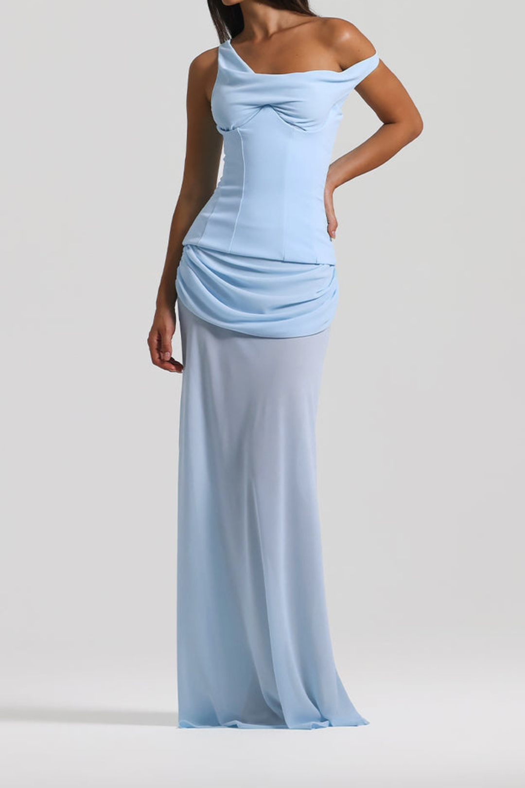 Skyla Sheer Drape Off SHoulder Maxi Dress