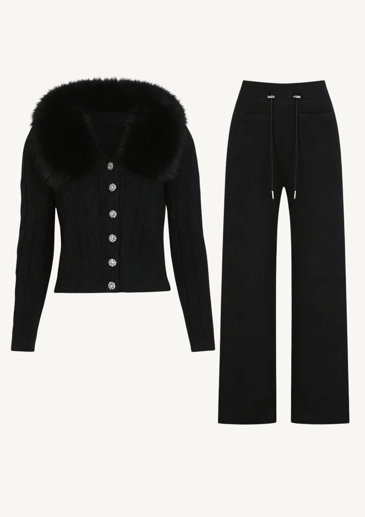 Celina Crystal Fur-Trimmed Knit Set