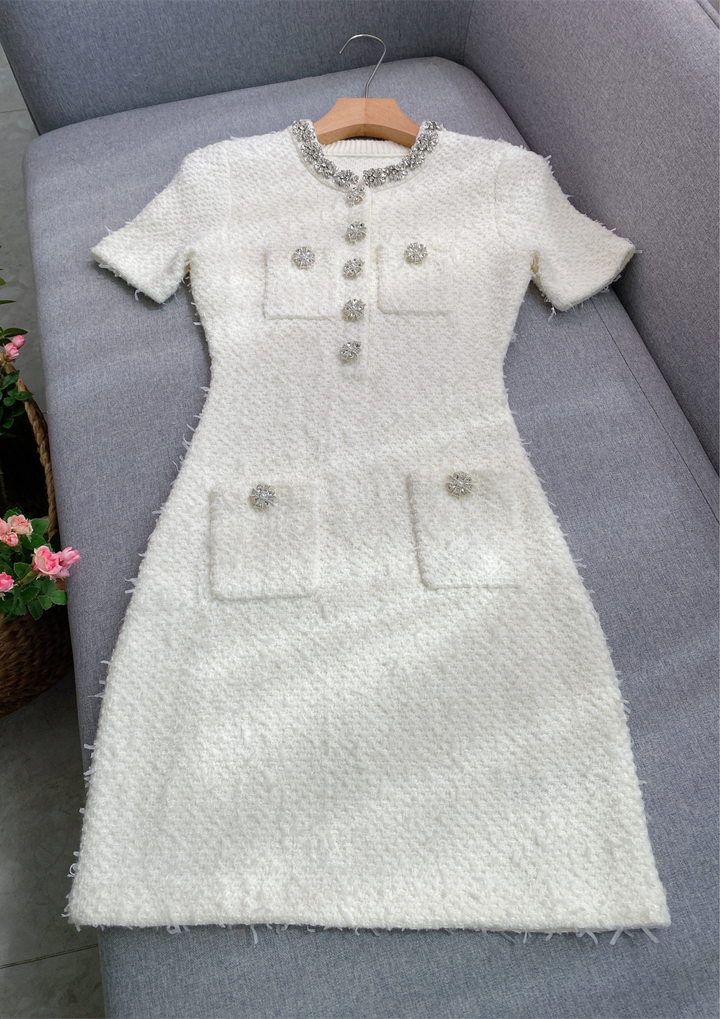 Crystal Bloom Short Sleeve Tweed Knit Mini Dress