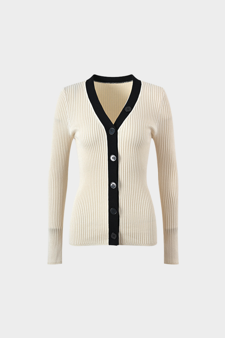 Desert Contrast Soft Wool V Neck Button Up  Top