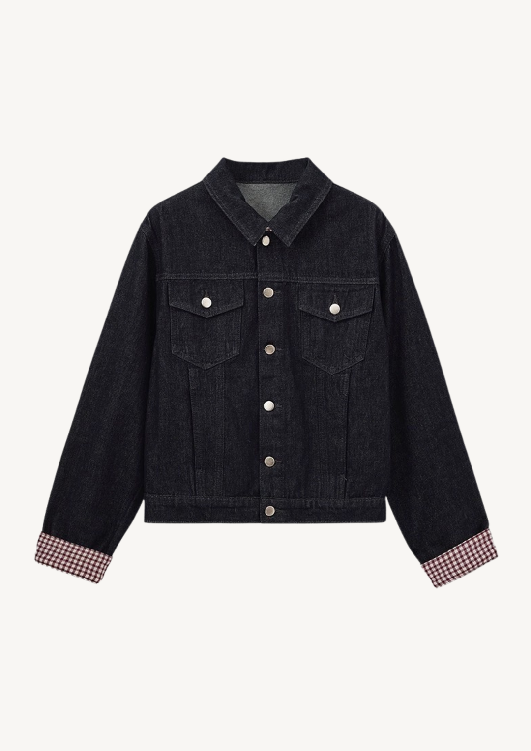 Arielle Check Cuff Denim Cardigan Jacket