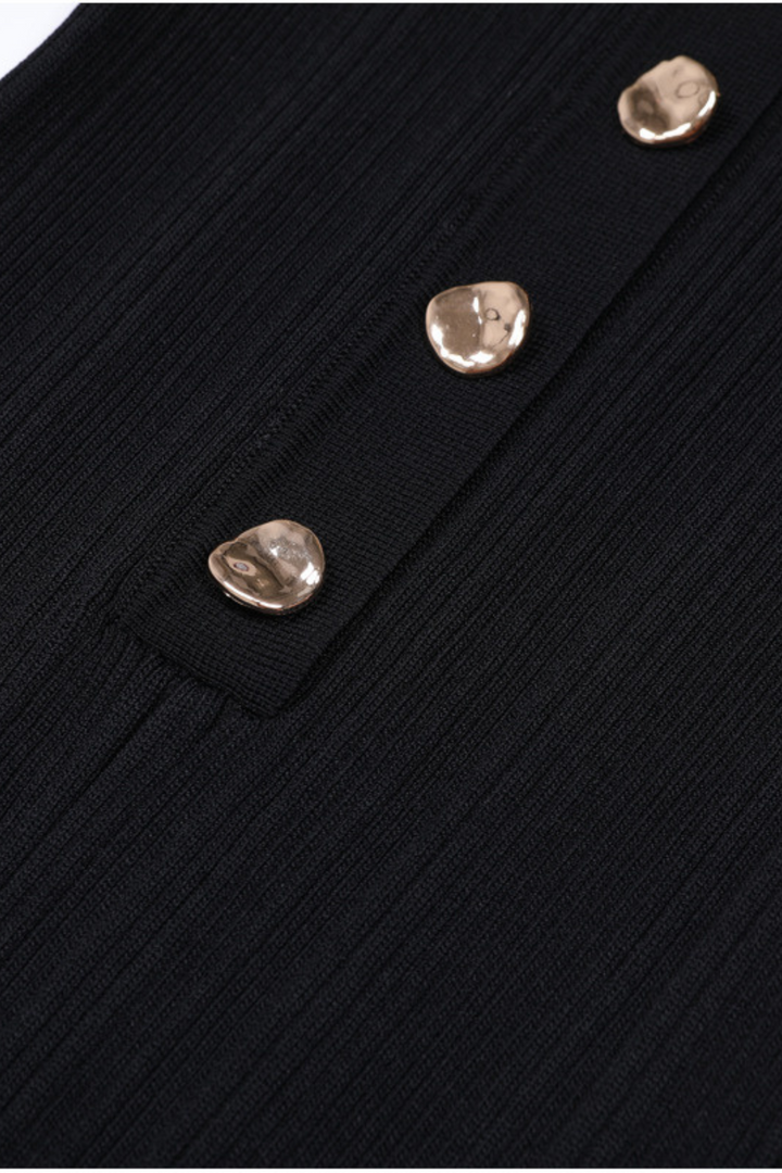 Viscose  Lapel Gold Buttons  Flared Hem Maxi Dress