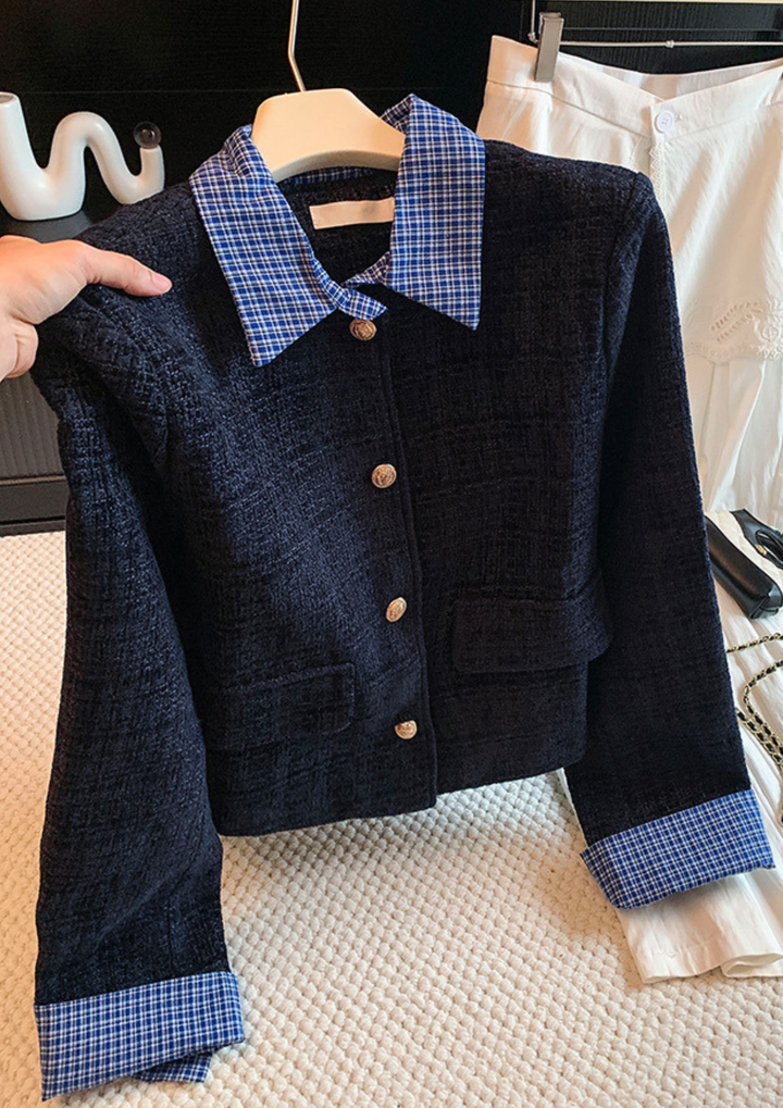 Vivienne Check Collar Tweed Top