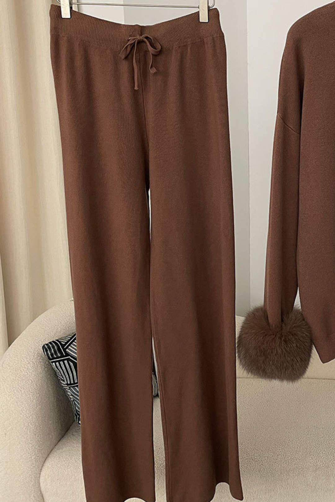 Ivy Real Fox Fur Turtleneck Knit Lounge Set