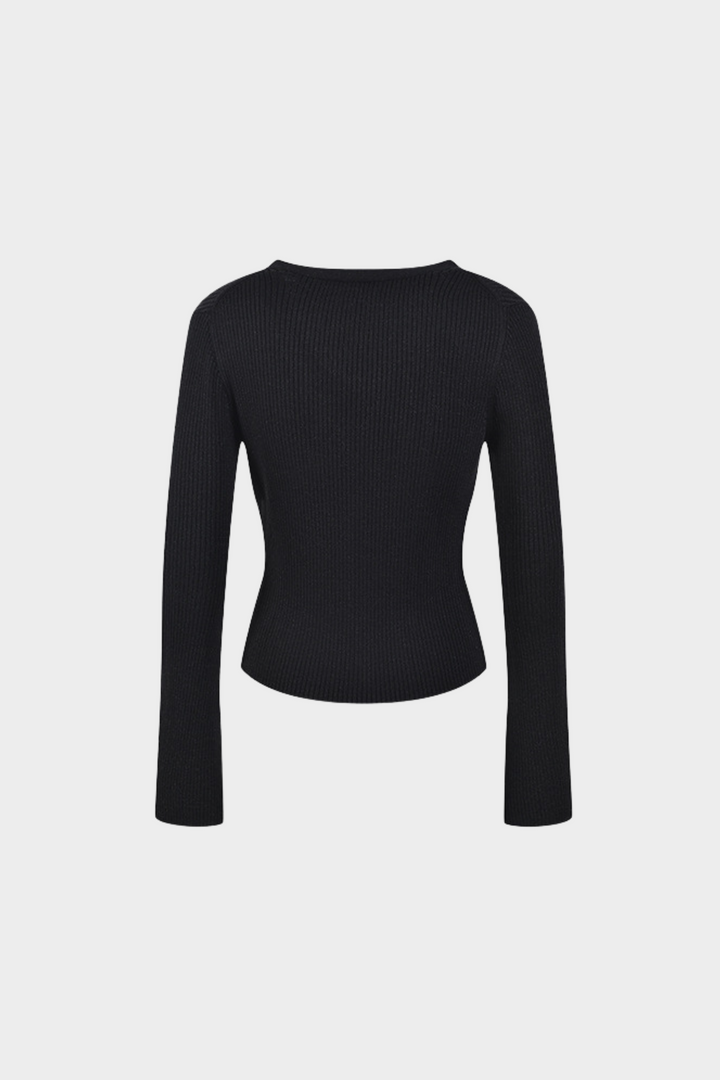 Classic Gleam V Neck Gold Button  Flared SleevesTop