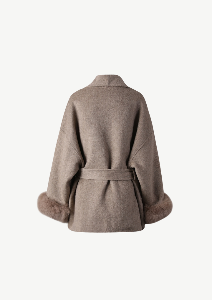 Elodie Fur Cuff Wrap Cardigan Coat